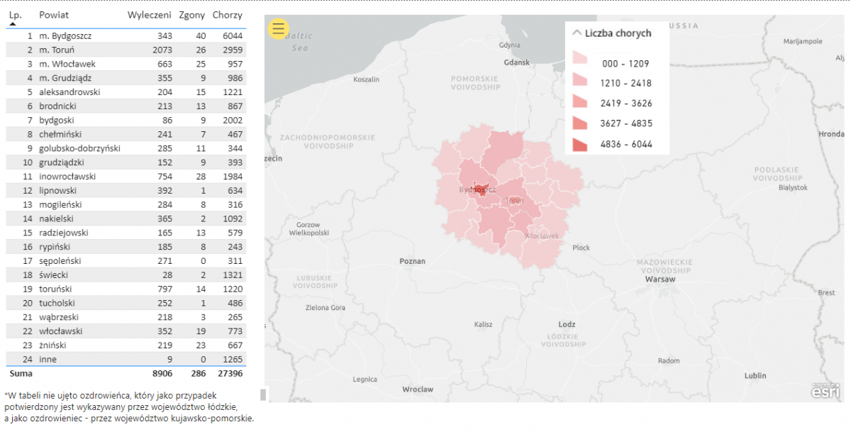 Na zdjęciu: wykres i mapa dot. sytuacji epidemicznej w Toruniu