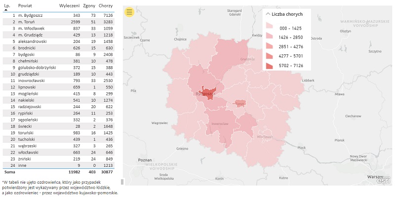 Na zdjęciu: mapa i wykres dot. sytuacji epidemicznej w Toruniu