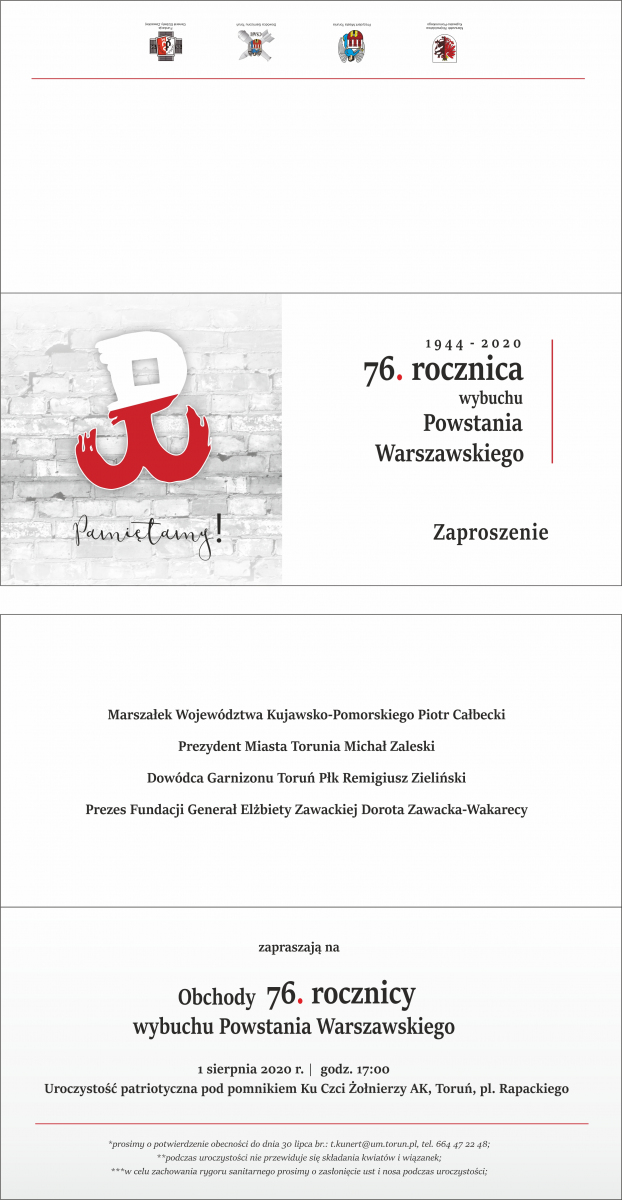 Na zdjęciu: grafika przedstawiająca symbol Powstania Warszawskiego i zaproszenie z programem uroczystości