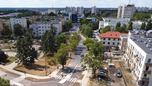 Widok z lotu ptaka na remontowany odcinek ulicy Grudziądzkiej