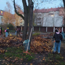 Na zdjęciu: młodzież sprzątająca liście